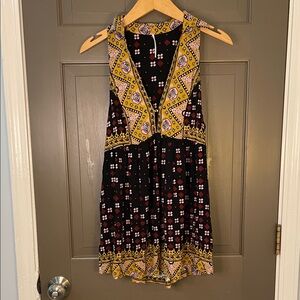 Free People Black and Yellow Patterned Mini Top